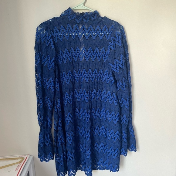 Free People Simone Lace Mini Woman's Blue Dress Size X Small - Picture 2 of 8